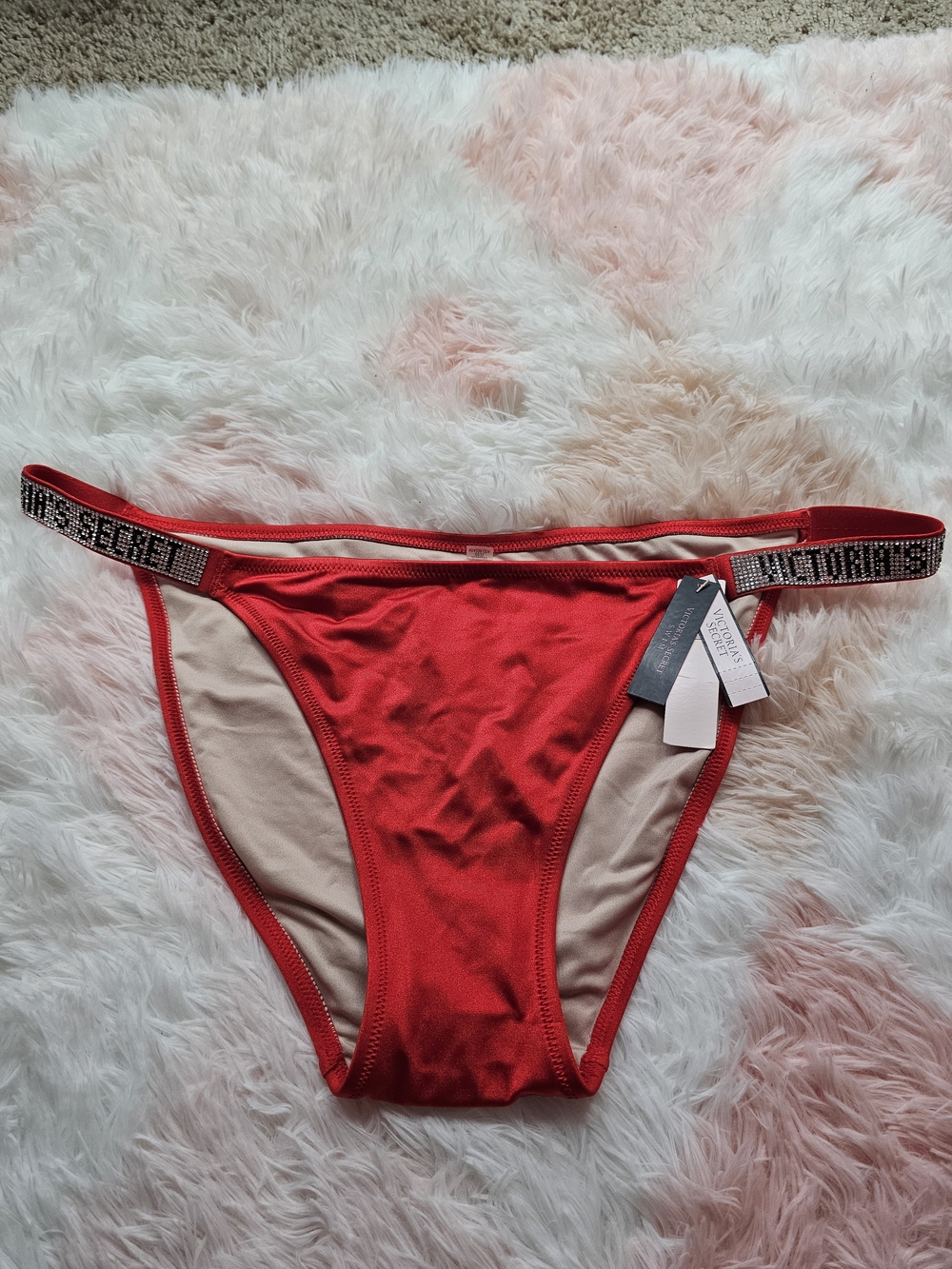 Victoria's Secret Red Bikini Bottom with Branded Rhinestone Waistband